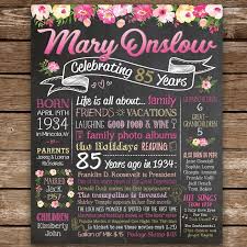 85th Birthday Ideas For Grandma 85th Birthday Chalkboard For Woman Born In 1934 85th Birthday Party Ideas 85th Birthday Gifts 85th Birthday