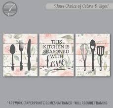 Kitchen Wall Art Print Set Of 3 This Kitchen Is Seasoned With Love Flower Watercolor Utensils Mode Farmhouse Wall Art Kitchen Wall Art Kitchen Decor Wall Art
