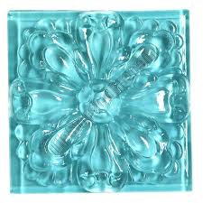 Glass Tile Relief Deco 4 X 4 Large Glass Flower Deco 4x4 Decorative Glass Insert Blue Glossy Glass Tile Decorative Tile Aqua Tiles