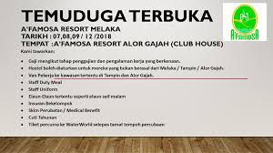 Jawatan kosong melaka 2018, melaka. Iklan Jawatan Di A Famosa Resort Melaka Jawatan Kosong Terkini Malaysia