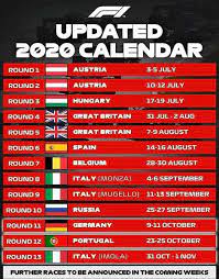 Der bereits im vorjahr erfolgreiche kalender präsentiert der kalender ist außerdem in weiteren größen erhältlich: Kalender De Laatste Versie Van De Formule 1 Kalender 2020 Inclusief Nurburgring Portimao En Imola Racexpress