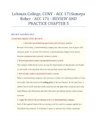Lehman College Cuny Acc 171sumeya Baker Acc 171 Review And Practice Chapter 5 In 2020 Accounting Cycle Learning Objectives Chapter