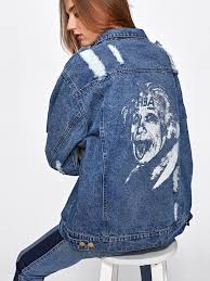 Material Denim Color Blue Pattern Type Print Collar Lapel Style Casual Placket Single Breasted Length Short Denim Jacket Boyfriend Denim Jacket Jackets