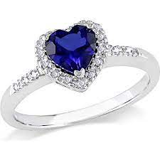 Tangelo 7 8 Carat T G W Created Blue Sapphire And 1 10 Carat T W Diamond 10k Gold Heart Engagement Rings Sapphire Engagement Ring Blue Heart Engagement Rings