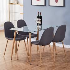 Made up of a concrete effect top with soft round edges and angled black metal legs. Goldfan Dining Table And 4 Chairs Eiffel Wood Style Rectangular Glass Kitchen Table And Fabric Chairs Dining Table Set 120cm Grey Buy Online In Burkina Faso At Burkinafaso Desertcart Com Productid 114050740