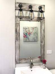 Bathroom Set Light Whitewash Farmhouse Vanity Mirror With Etsy Bathroom Sets Full Bathroom Sets Cage Light Fixture