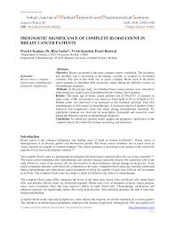 There are some types of breast cancer that can cause bleeding from the nipple. Pdf Prognostic Significance Of Complete Blood Count In Breast Cancer Patients