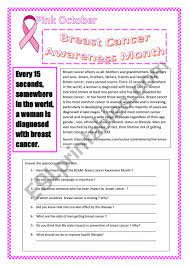 If breast cancer is diagnosed at an early enough stage, it's treatable. Breast Cancer Awareness Month Esl Worksheet By Liligirl