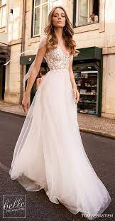 A simple, flowy tulle skirt is ideal for the beach bride. Tom Sebastien Wedding Dresses 2019 Belle The Magazine Wedding Dresses Lace Wedding Dresses Wedding Dress Flowy Lace