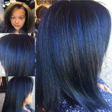 Boring To Blue Blue Hair Color Makeover Before To After Blue Highlights Dark Blue Midnight Blue Hair Burgundy Hair Blue Hair Hair Color Blue
