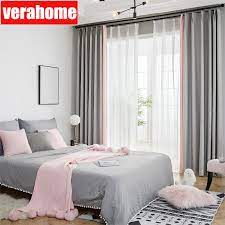 With a nice thick curtain, you can create the feeling of two unique and private spaces in the same room. Nordic Splice Blackout Pink Grey Fabric Curtains For Princess Girl Living Room Bedroom Windows Treatment Drape Panel Curtains Aliexpress