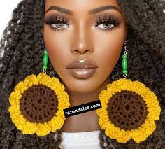 Sunflower Jumbo Large Lightweight Crochet Earrings by Razonda Lee  Razondalee