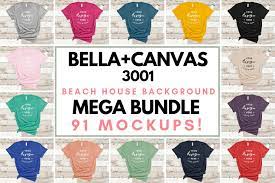 Download Bella Canvas 3001 Mockup T Shirt Bundle All Colors On Wood 150632 Mockups Design Bundles