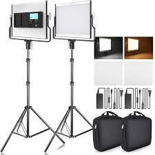 2 Pc Dimmable Bi Color Led Panel Video Light Kit Incl Bag For Studio P Socialite Lighting