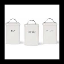 Photo about blank white canister ready for your own label or design. Garden Trading Chalk White Tea Coffee Sugar Storage Canisters