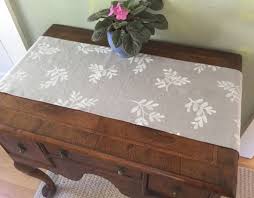 Gray Linen Table Runner With Hand Printed Design Handmade Runner For Dresser Or Table Unique Block Printed Linen Table Runner Hand Printed Linen Block Print