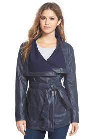 Elie Tahari Isabelle Asymmetrical Knit Trim Leather Wrap Jacket Nordstrom Wrap Jacket Fashion Coat Fashion