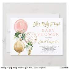 Ready To Pop Baby Shower Girl Invitation In 2021 Gold Baby Shower Invitations Baby Shower Invites For Girl Pop Baby Showers