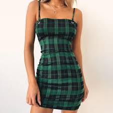 Item Type Dress Material Polyester Pattern Print Sleeve Length Sleeveless Color Green Size Plaid Bodycon Dress Womens Fashion Dresses Summer Green Plaid Dress