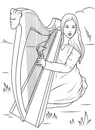 Dibujo de Muchacha tocando el arpa celta para colorear | Dibujos ...