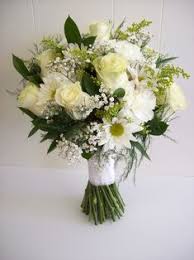 Trailing fern wedding bouquet with garden roses. Wildflower Wedding Bouquet With Roses Daisies Baby S Breath Solidago And Greenery Daisy Bouquet Wedding Wildflower Wedding Bouquet White Roses Wedding