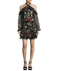 Alexis Adeline Embroidered Garden Dress Black Long Sleeve Floral Dress Print Chiffon Dress Long Sleeve High Neck Dress
