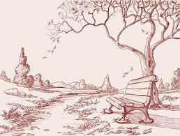 Autumn Park Drawings Bench Drawing Tree Sketches