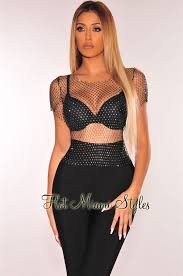 Black Fishnet Silver Rhinestone Cover Up Top