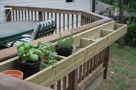 Plant Herbs In Wooden Boxes Off Deck Garden Planter Boxes Deck Planters Deck Garden