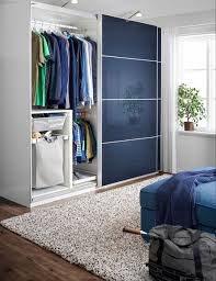 Hokksund High Gloss Black Blue Pair Of Sliding Doors 150x201 Cm Ikea In 2020 Sliding Door Wardrobe Designs Wardrobe Design Bedroom Bedroom Built In Wardrobe