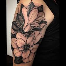 Black And Grey Flower Tattoos Sleeve Realistic Black And Grey Magnolia Floral Tattoo By David Mushaney Floral Tattoo Magnolia Tattoo Flower Tattoo Sleeve