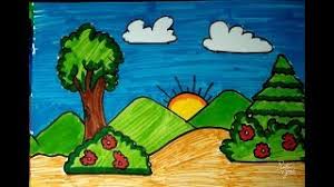 Drawing Of Sunrise For Kids Drawing Tutorial Easy Village scenery drawing easy | draw village scenery beautiful. drawing tutorial easy