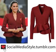 Meghan Markle S Burgundy Wrap Top Wrap Top Outfit Meghan Markle Top Outfits