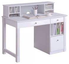 Above, a mac desktop fits perfectly on a small desk, while gold and pink accents reflects off the black and mostly white color palette. Deluxe White Wood Computer Desk With Hutch Transitional Desks And Hutches By Organize It Houzz