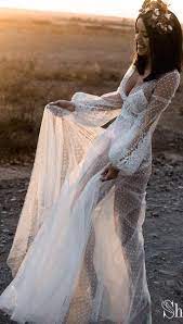 See Through White Lace Boho Wedding Dresses Polka Dot Rustic Wedding Gown Awd1352 Rustic Wedding Gowns Boho Wedding Dress Lace Long White Wedding Dress