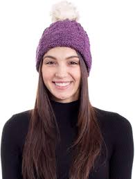 Buy Arctic Paw Braided Heather Cable Knit Beanie Hat with Faux Fur Pompom,  Purple at Amazon.in