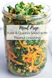 Meal Prep Kale And Quinoa Salad With Peanut Dressing Video Recipe Quinoa Salad Kale Quinoa Salad Mason Jar Salad Recipes