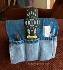 Arm Chair Caddy From The Jeans Leg Holds Glasses Pens The Remote Kleenex Chair Pockets Blue Jeans Crafts Remote Holder