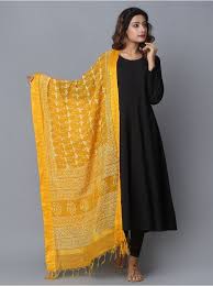 Black And Yellow Suit Design Yellow Stork Printed Bhagalpuri Silk Dupatta Dress Indian Style Indian Designer Outfits Kurti Designs Party Wear