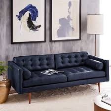 Monroe Mid Century Leather Sofa Mid Century Leather Sofa Blue Leather Sofa Leather Sofa Living Room