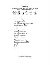 Amy Winehouse Valerie Sheet Music And Printable Pdf Music Notes Guitar Chords And Lyrics Amy Winehouse Lyrics Lyrics And Chords