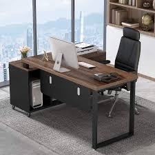 Wood home office desk in laurel oak. Tribesigns 55 Inch Large Executive Office Desk L Shaped Computer Desk With Drawers Business Furniture Workstation With 47 Inch File Cabinet For Home Office Use Walmart Com Walmart Com
