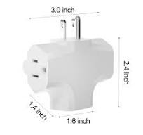 Three Plug Outlet Adapter, T-Shaped Adapter,Electric Outlet Extender, Sideways Plug Adapter, Heavy Duty Ground Power Tap, UL Listed, White (4PACK)