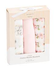 Baby Girls 3pk Elephant Flowers Muslin Blankets Baby Gear Essentials T J Maxx Muslin Baby Blankets Muslin Blankets Baby Gear Essentials