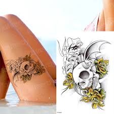 Popular thigh tattoo thigh tattoos for girls can be any size, design, shape and shade, however there are just some much better suited smaller thigh tattoo designs than others. Temporary Tattoo Sticker Body Tattoo Women Skull Sleeve Tattoo Designs For Men Leg Thigh Tattoos Sheet Tatoo Big Water Color Temporary Tattoos Aliexpress