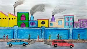 how to draw a scenery of air pollution step by step with oil pastel