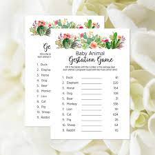 Baby Animal Gestation Game Answers Included Printable Etsy Etsy Printables Baby Shower Games 5x7 Cards