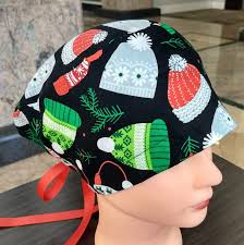 Winter Scrub Cap, Winter Beanies Euro Style With Ribbon Ties or Toggle Cord  Lock