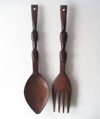 Vintage Wooden Fork And Spoon Wall Hanging Carved Mahogany Wood Totem Home Decor Large Oversized Wood Art Boho Style Trends Wooden Fork Forks And Spoons Mahogany Wood