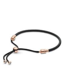 Our Versatile Pandora Rose Sliding Bracelet Is Crafted From Black Leather And Our Unique Metal Blend Plated With 1 Pandora Rose Essence Bracelet Slide Bracelet